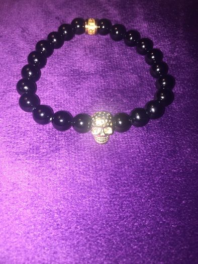 Northskull skull charm bracelet men One Size Black onyx