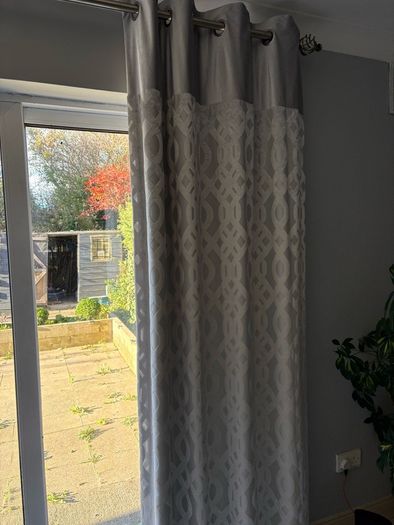 2 x Elegant Grey & Silver Eyelet Curtains