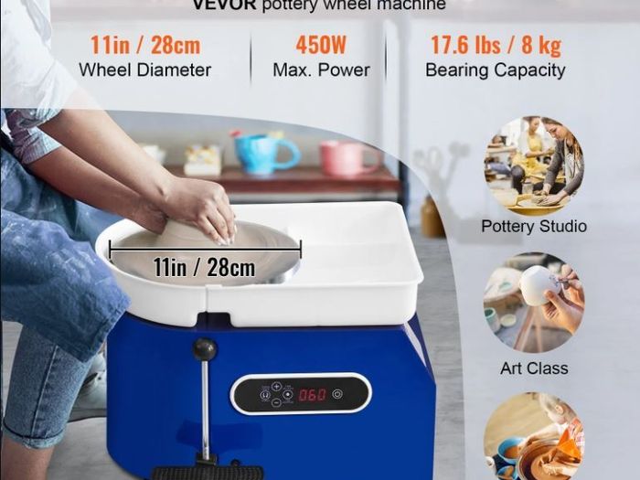 Pottery Wheel 11 in Clay Wheel Forming Machine, 60-300 RPM Adjustable Speed with Handle and Pedal Control, ABS Detachable Basin, Accessory Kit for Adults and Beginners 450W