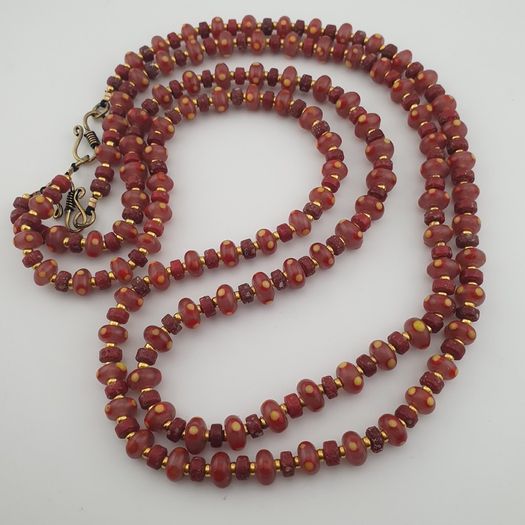 Vintage Venetian Style Tire Shape Eyes Glass Beads Necklace