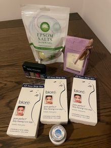 Cosmetics, L'Occitane cream, bath bombs, bath salts, nail polish, nasal strips