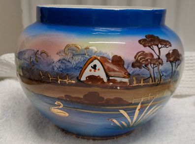 Painted gold and blue pot
