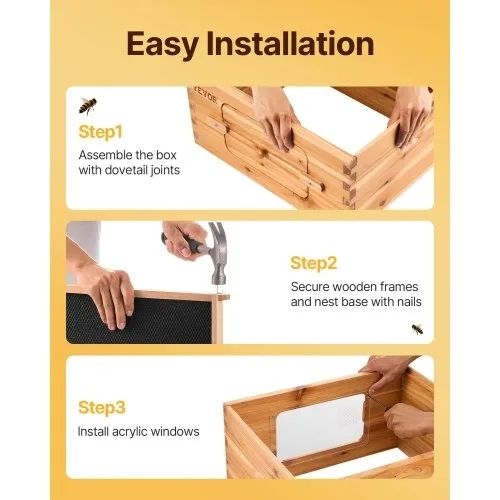 Bee Hive 20 Frame Bee Hives Starter Kit, Beeswax Coated Fir Wood, 1 Deep + 1 Medium Bee Boxes Langstroth Beehive Kit, Transparent Acrylic Windows with Foundations for Beginners Pro Beekeepers