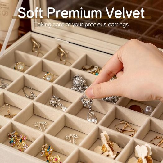 Frebeauty 35 Grid Large Jewellery Organiser Tray with Glass Lid - Brand New