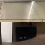 Study/ Office table Used but in great condition This is a modern minimalist table with a sleek white finish and a glass top Image 5