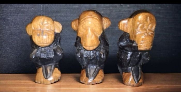 3 hand carved monkeys