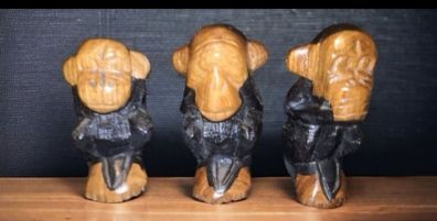 3 hand carved monkeys