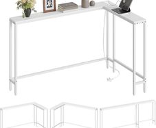 Slim Console Table, 180 cm Narrow Sofa Table with Power Outlets, Behind Entryway Table, 3 Assembly Options, for Entryway, White