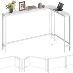 Slim Console Table, 180 cm Narrow Sofa Table with Power Outlets, Behind Entryway Table, 3 Assembly Options, for Entryway, White