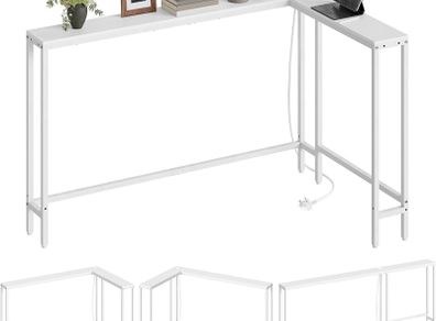 Slim Console Table, 180 cm Narrow Sofa Table with Power Outlets, Behind Entryway Table, 3 Assembly Options, for Entryway, White