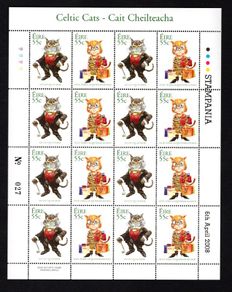 2008 Ireland Dublin Stampania Exhibition Souvenir overprinting 2007 Ireland Celtic Cats Commemorative Stamp Sheetlet Mint Never Hinged (MNH)