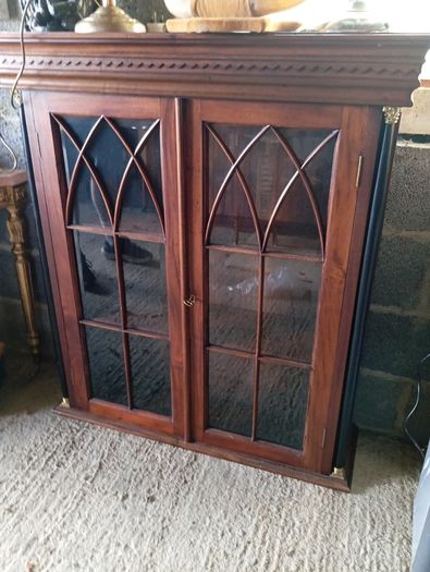 Vintage mahogany display cabinet with key