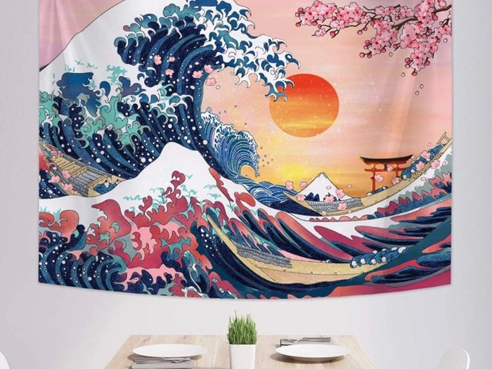 The Great Wave Tapestry Japanese Ocean Wave Wall Decorations Cherry Blossom Tree Backdrop Japanese Home Decor
