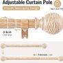 Wood Effect Curtain Pole Extendable 76-229cm - 25mm Metal Core with Imitation Wood Grain, Extendable Rod for Windows/Doors, Brown Image 2