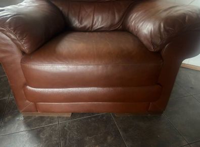 1 & 2 seater brown leather couches for sale