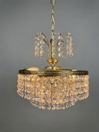 Vintage 1970s Brass & Crystal Chandelier