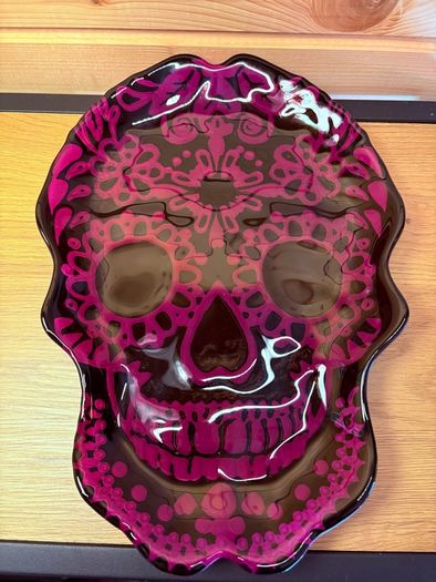 Akcam Turkish Glass Sugar Skull Serving Platter - Day of the Dead / Halloween