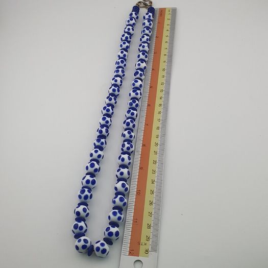 Antique Venetian Style White Blue Dotted Glass Beads Necklace