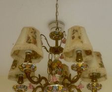 70s Gorgeous Ronantic Brass and Porcelain Chandelier