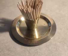 Small Brass Pot  Toothpick Set on on small brass trey.