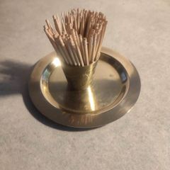 Small Brass Pot  Toothpick Set on on small brass trey.