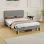 140 x 190 cm Bed Frame, Wooden Slatted Base, Adjustable Headboard, Padded Double Bed in Corduroy Velvet, Gray Image 2