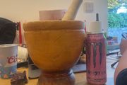 wooden mortar and pestle