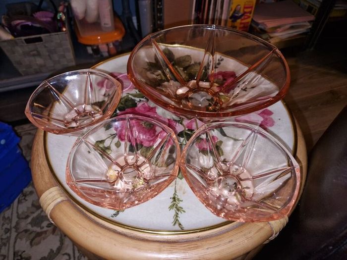 Vintage Pink Bowl and Dishes