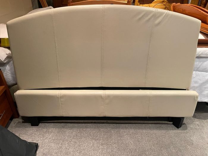 Very Sturdy Cream Leather 4Ft Small Double Bed Frame - Can Deliver