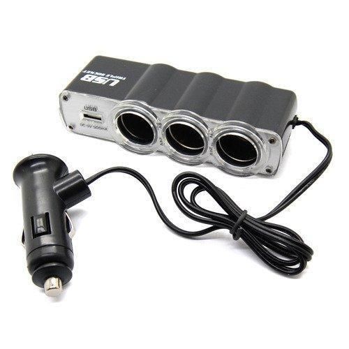 In Car Triple Socket USB Port 3-Way Multi Socket Auto Car Lighter