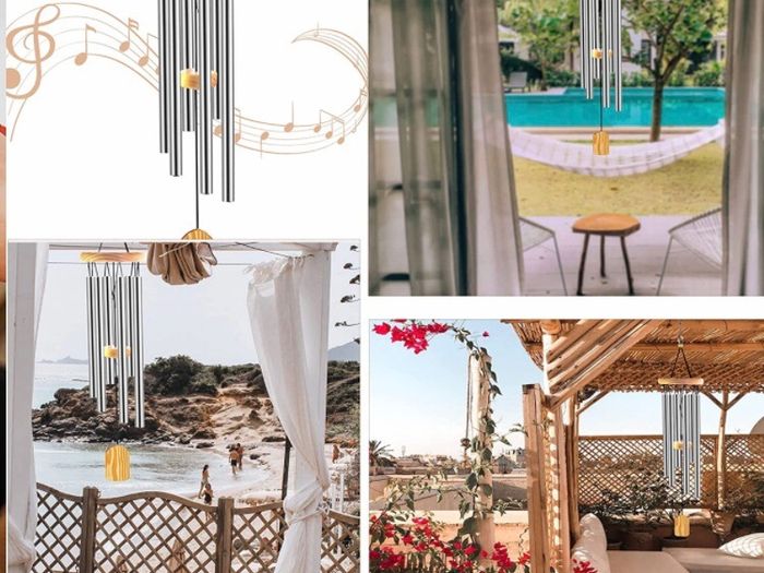 Wind Chimes Outdoor, Garden Wind Chime for Patio Backyard Home Decor 6 Aluminum Alloy Tubes (Silver)
