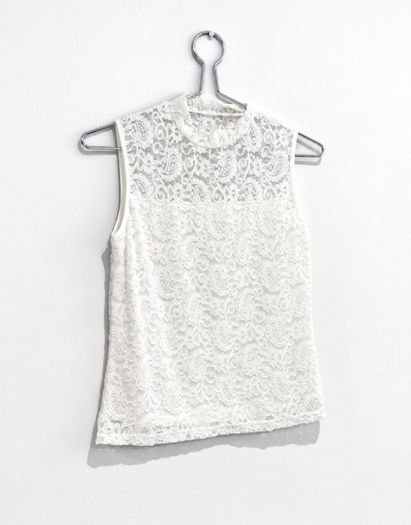 Pre Owned White Floral Lace High-Neck Shell Top