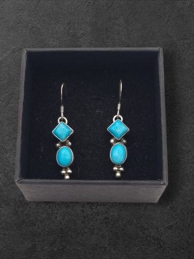 Vintage 925 Sterling Silver & Turquoise Tribal Earrings