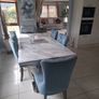Grey marble dining table and 6 blue suede chairs Image 4