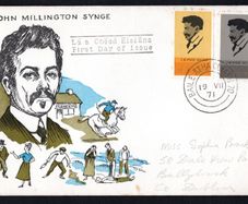 1971 Ireland Birth Centenary of JM Synge (playwright) Commemorative Stamps Harp First Day Cover (FDC)