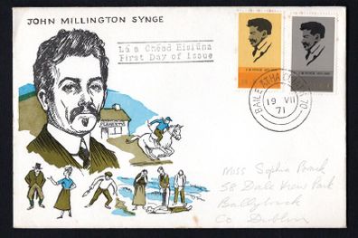1971 Ireland Birth Centenary of JM Synge (playwright) Commemorative Stamps Harp First Day Cover (FDC)