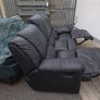3 seater black leather couch Image 3