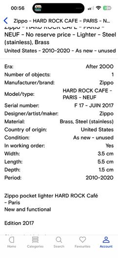 New Hard Rock Cafe Paris Zippo