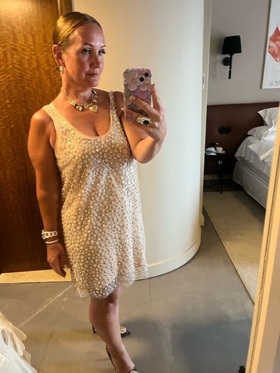embellished shift mini dress