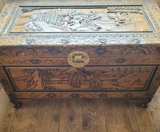 Mid-century chinese carved camphor wood chest