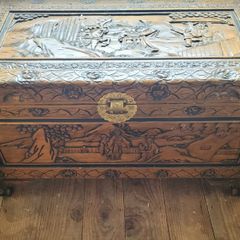 Mid-century chinese carved camphor wood chest
