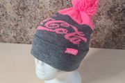 Coca Cola beanie bobble hat pink and grey pom pom Coke