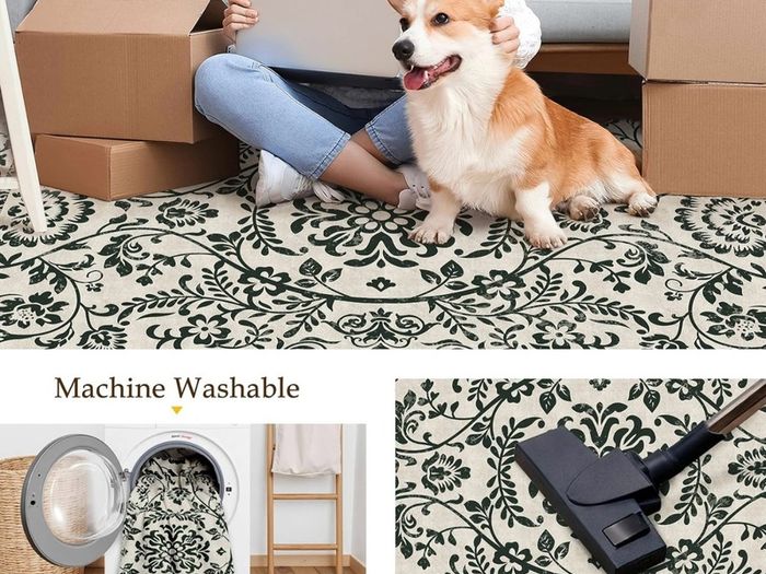 Vintage Rugs Living Room Area Rug 200x300cm Black Large Non Slip Washable Lounge Dining Room Bedroom Kitchen Office Indoor Carpet Low Pile Big Carpets