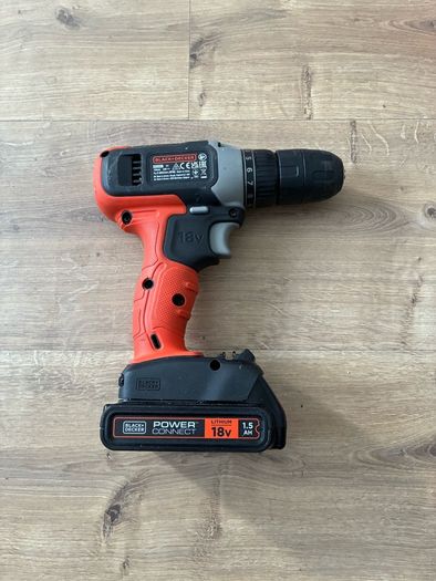 BLACK+DECKER 18V Cordless 37Nm Torque Drill Driver with LED Worklight, 1.5Ah Battery