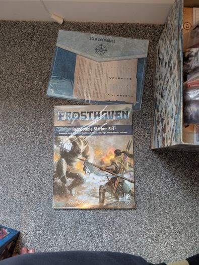 Frosthaven Board game including folded space inserts, map archive, solo scenarios, removable sticker