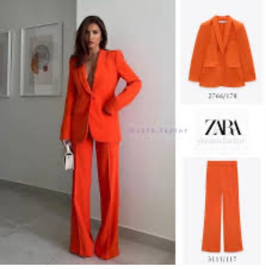Fab Zara Bloggers Insta Famous Pumpkin Orange Suit Co Ord Blazer and Trousers   Size XL UK 14