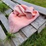 Handmade crochet triangle wool shawl wrap. Pastel pink gradient ombre shawl Image 4
