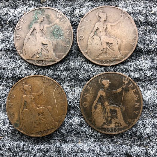 One penny old English coins - set of 4
