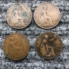 One penny old English coins - set of 4