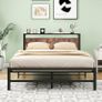 Double Bed Frame with Wood Storage Headboard Image 8